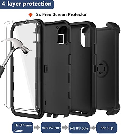 for iPhone 11 Case with Belt Clip Holster, 2 x Screen Protector, [Military Grade] Heavy Duty Full Body Shockproof Dust-Proof Drop Proof Rugged Protective Cover for Apple iPhone 11 (Black B) - color: Black B