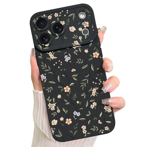 LSL Case for iPhone 17 Pro Colorful Floral Pattern Print Design | Soft TPU Full Camera Lens Anti-Drop Anti-Scratch Shockproof Protective Slim Black Cover for Women Girls - color: Color Floral Black Case, size: for iPhone 17 Pro