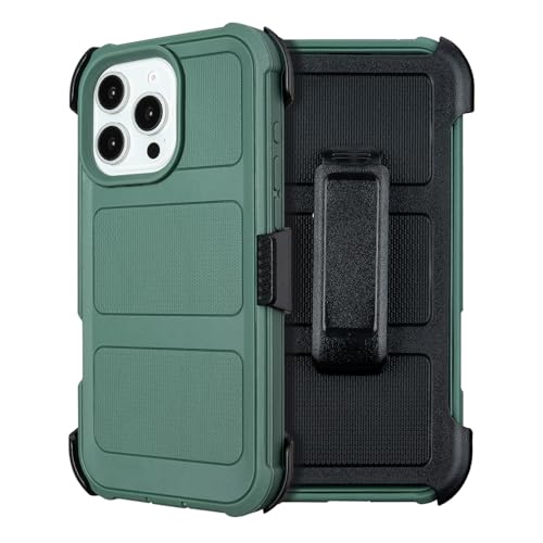 Defender Phone Case for iPhone 16 Pro Case Clip Holster Outdoor Dark Green | for Protective Case iPhone 16 Pro Heavy Duty Dustproof Port | Shockproof Rugged Cover iPhone 16 ProCase Belt Clip Kickstand - color: Dark Green