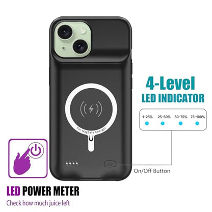 Battery Case for iPhone 15, Upgraded 10000mAh Rechargeable Portable Charging Case with Wireless Charging Compatible for iPhone 15 (6.1 inch) with Carplay Extended Battery Pack Charger Case (Black) - size: iPhone 15 -10000mAh