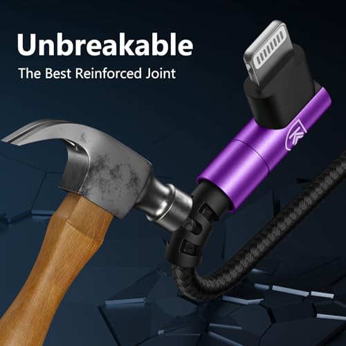 iPhone Charger Cable 6ft, 3 Pack Lightning Cable, 90 Degree Nylon Braided - color: Purple, size: 6FT, style: USB A to Lightning