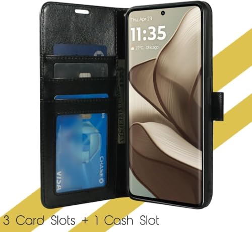 Zase for Motorola Moto G 5G (2025/2026) & Moto G Play (2026) Wallet Phone Case [RFID Blocking] Flip Cover Pouch PU Leather Strong Magnetic Closure w/Kickstand Card Slot Wrist Strap (Luxury Black) - color: Luxury Black
