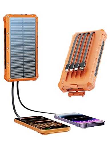 Solar Charger Portable Power Bank 20000mah External Battery Pack for iphone - color: Orange