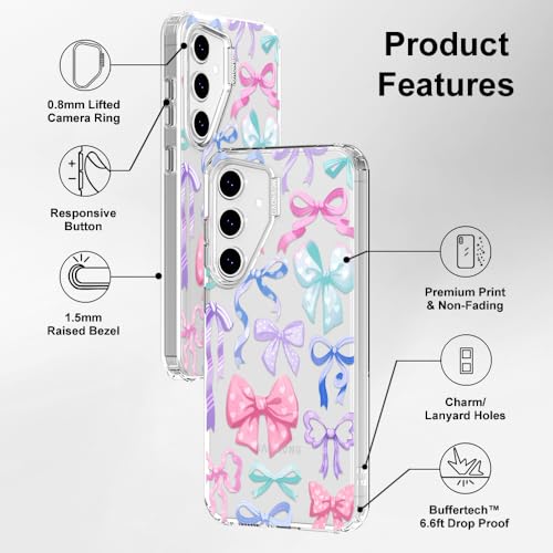 MOSNOVO Case for Samsung Galaxy S24 FE, [Buffertech 6.6ft Military-Grade Drop Protection] [Anti Peel Off Tech] Clear TPU Bumper Phone Case Cover Design - Bows - color: Clear - Bows, size: Samsung Galaxy S24 FE