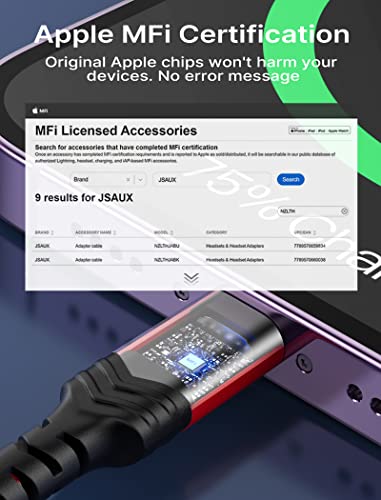 JSAUX Headphone Adapter for iPhone Lightning to 3.5mm Adapter-Red - color: Red, size: 1 Pack