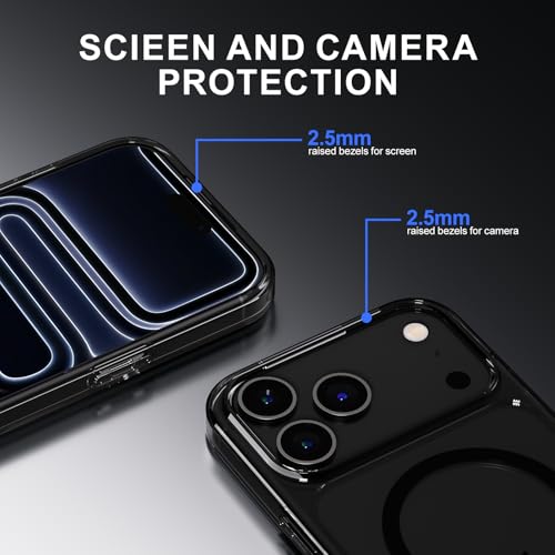 PAUL B for 2025 iPhone 17 Pro Max Case (Compatible with MagSafe) Military Grade Drop Protection(Drop Tested up to 13FT) Anti Yellowing|Magnetic Rugged Shockproof Phone Cover (Clear Black, iPhone 17 PM - color: Clear Black, size: iPhone 17 Pro Max