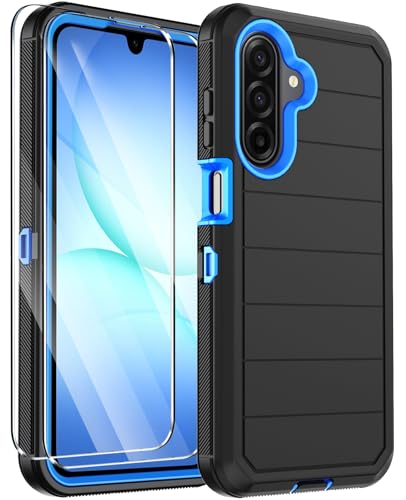 for Samsung Galaxy A17 5G Case, Military-Grade Drop Protection 3-Layer Rugged Shell with Screen Protector, Full-Body Non-Slip Shockproof Heavy Duty Protective Bumper Phone Cover (Black Blue) - color: Black Blue