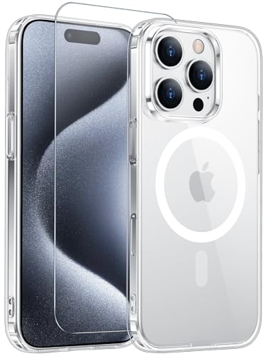 for iPhone 15 Pro Max Case with Screen Protector Clear | Compatible with Magsafe, Anti-Yellowing, Military-Grade Protection, Shockproof Slim Magnetic Phone Case,6.7" - color: A-Clear, size: iPhone 15 Pro Max