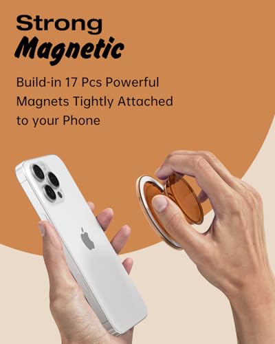 Svanove Magnetic Phone Grip Compatible with Magsafe, Mag Safe Translucent Clear Grip Collapsible Kickstand for iPhone Samsung Pixel, Cute Transparent Silicone Removable Phone Stand Holder, Brown - color: Brown, style: Magnetic