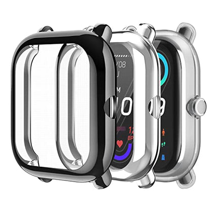 Fintie 3 Packs Case Compatible with Amazfit Bip U Pro/S/Lite/1S/GTS 2 Mini - color: Black+Clear+Silver
