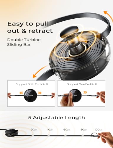 LISEN 5-in-1 Fast Charging Retractable Cable for iPhone, iPad, Samsung - 60W Charger with USB-C/A Ports for Phones, Tablets, Black - color: Black