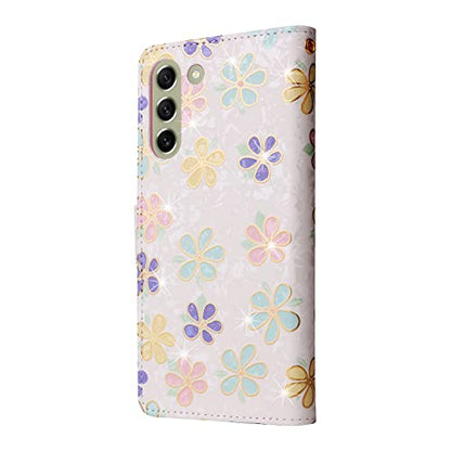 UEEBAI Wallet Case for Samsung Galaxy S22 5G, PU Leather Phone Case Kickstand RFID Blocking Flip Case Card Slots Wrist Strap Relief Engraved Pattern Magnetic Closure Flower Folio Case, White Daisy - color: White Daisy, size: Samsung Galaxy S22 5G