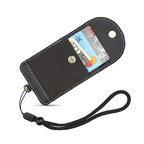 Cell Phone Wallet for Back of Phone with Wrist Strap, Stick On Wallet Credit Card ID Holder with RFID Protection Compatible with iPhone, Galaxy & Most Smartphones and Cases - color: Black
