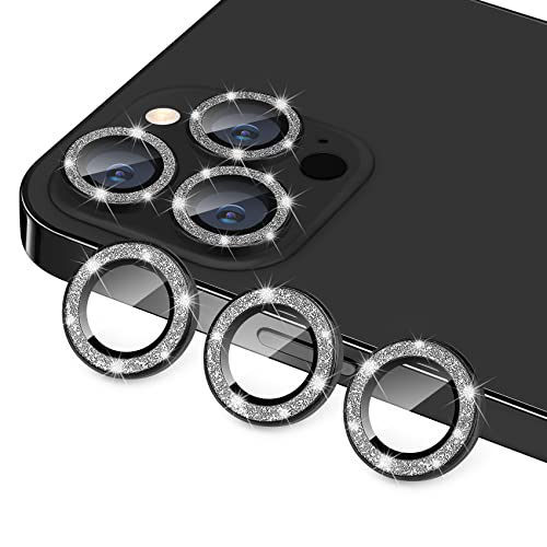 Compatible with iPhone 12 Pro Max Camera Lens Protector, Bling Glitter 9H Tempered Glass Camera Cover Anti Scratch Shockproof Screen Protector Individual Ring - 3Pcs Glitter Graphite - color: Graphite Glitter