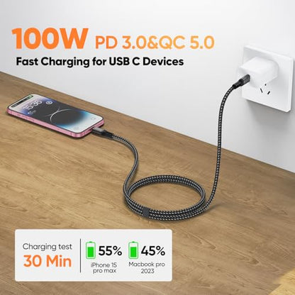 USB C Monitor Cable 6Ft, 4K@144Hz Video Display /20Gbps Data /100W Charge - size: 6ft