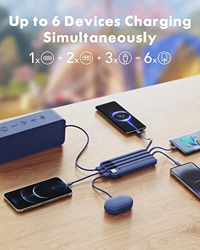 charmast Portable Charger Power Bank with Reinforced Built-in 4 Cables - color: Navyblue