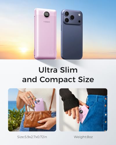 VEGER Portable Charger for iPhone, Power Bank Built in Cables and Wall Plug - color: E Purple