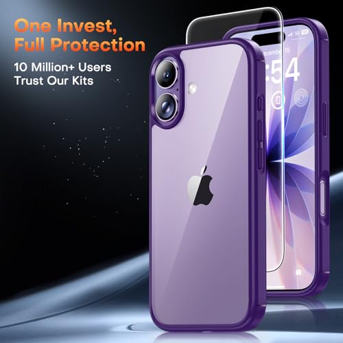 TAURI for iPhone 17 Case, Anti-Yellowing with Screen Protector, Military-Grade Protection Shockproof Slim Phone Case for iPhone 17, Purple - color: E-Purple