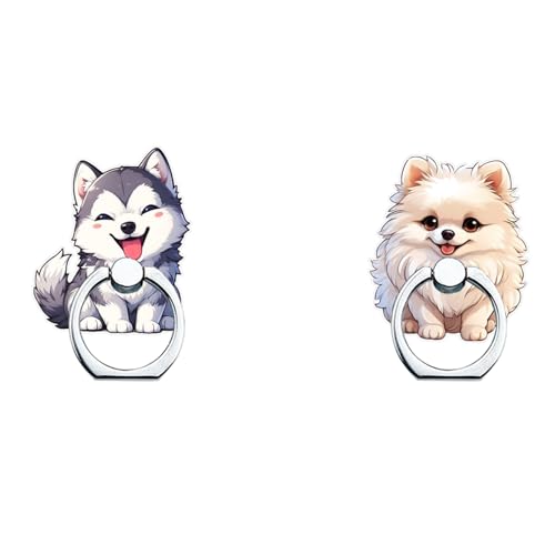 Phone Ring Stand Holder,Dog Cell Phone Grip Women Girls and Boys Cute Finger Ring Grip Stand for iPhone 17 16 15 14 13 Pro Max Plus Air（Husky and Pomeranian） - color: Husky And Pomeranian Phone Ring Grip