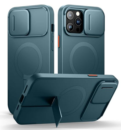 SURITCH for iPhone 13 Pro Max/12 Pro Max Case with Magnetic Camera Slide Cover and Adjustable Kickstand, Compatible with MagSafe, Shockproof Bumper Case Slim Protective Cover 6.7 Inch, Lake Green - color: Lake Green, size: IPhone 13 Pro Max/12 Pro Max-6.7