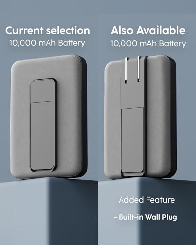 myCharge CliqLuxe Magnetic Wireless Power Bank 10,000mAh | iPhone & MagSafe Compatible | Qi2.2 25W Mag Safe Portable Charger | Built-in Stand | 20W PD USB-C Port | Premium Grey Fabric - size: 10K, style: Without Wall Plug (Grey)