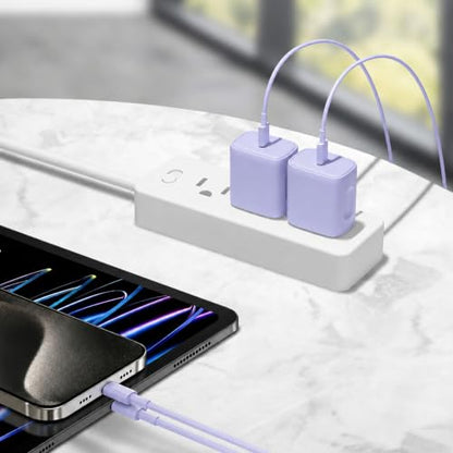 iPhone 17 16 15 Charger Fast Charging 6FT - 20W USB C Charger Block - color: Purple, size: 6FT