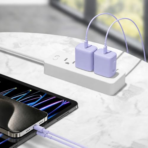 iPhone 17 16 15 Charger Fast Charging 12FT - 20W USB C Charger Block - color: Purple, size: 12FT