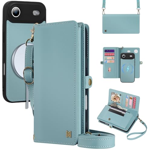 for Wallet Case Compatible with iPhone 17 Air,Multi-Function Detachable 2 in 1 Magnetic iPhone 17 Air Case Wallet,Flip Strap Zipper Card Holder Phone Case with Shoulder Straps (Blue) - color: Blue, size: iPhone 17Air