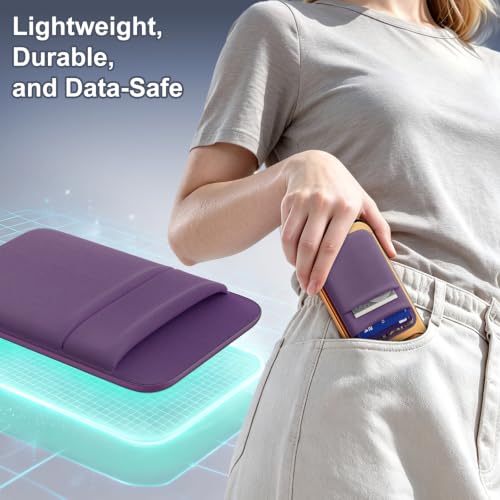 SHANSHUI Wallet for Magsafe, Stretchy Magnetic Phone Wallet Card Holder for Back of Phone Pocket Comaptible for iPhone & Most Smartphone (Purple - color: Purple