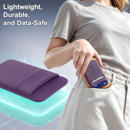 SHANSHUI Wallet for Magsafe, Stretchy Magnetic Phone Wallet Card Holder for Back of Phone Pocket Comaptible for iPhone & Most Smartphone (Purple - color: Purple