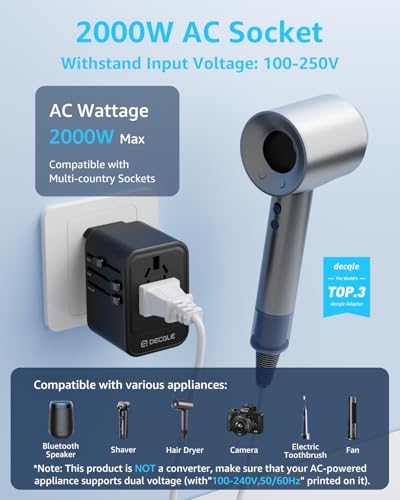 Universal Travel Adapter, 2 USB-C ＆ 1 USB-A, Cover 200+ Countries - color: Black, size: PD20W