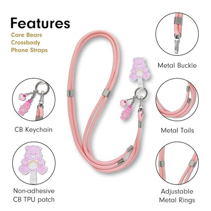 Sonix x Care Bears | Crossbody Phone Strap with Charms | Adjustable, Universal Cell Phone Rope Strap Lanyard | Pink Cord | Cheer Bear - color: Cheer Bear