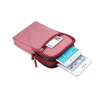 Men's Cell Phone Waist Bag Vertical, Cellphone Belt Loop Holster, Outdoor Sport Travel Nylon Small Mobile Phone Pouch Smartphone Waist Bag with Carabiner Hook Pen Holder Zipper Handbag Carrying Case - color: Wine Red