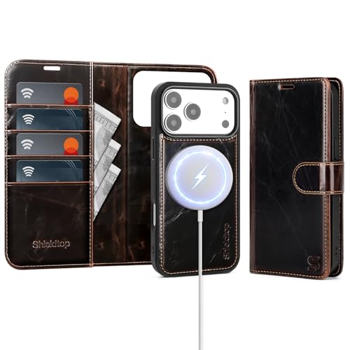 Shieldtop Compatible with MagSafe iPhone 17 Pro Max Wallet Case,(Coffee) | 2 in 1 Detachable Magnetic,Credit Card Holder Slots,RFID Blocking,PU Leather,Kickstand,Flip Folio Phone Cover for Men & Women - color: Coffee-U1, size: KFT-iP 17 Pro Max - 6.9"