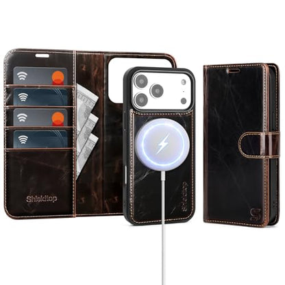 Shieldtop Compatible with MagSafe iPhone 17 Pro Max Wallet Case,(Coffee) | 2 in 1 Detachable Magnetic,Credit Card Holder Slots,RFID Blocking,PU Leather,Kickstand,Flip Folio Phone Cover for Men & Women - color: Coffee-U1, size: KFT-iP 17 Pro Max - 6.9"