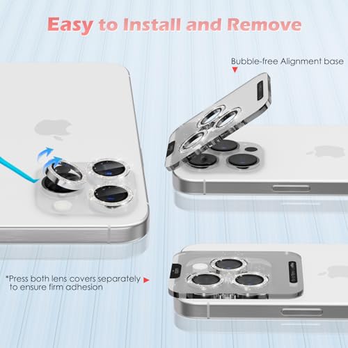 imluckies for iPhone 16 Pro - iPhone 16 Pro Max Camera Lens Protector, AR+AF Tempered Glass, 9H Ultra-Tough Metal Individual Lens Cover, HD Clear Camera Accessories - Glitter White Titanium - color: Glitter White Titanium