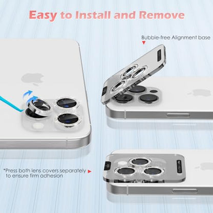 imluckies for iPhone 16 Pro - iPhone 16 Pro Max Camera Lens Protector, AR+AF Tempered Glass, 9H Ultra-Tough Metal Individual Lens Cover, HD Clear Camera Accessories - Glitter White Titanium - color: Glitter White Titanium