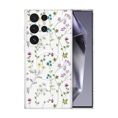 RALEAVO for Samsung Galaxy S25 Ultra Case Floral Magnetic Case,Transparent | Compatible with MagSafe,Cute Clear Floral Case with Flowers for Girls Women,Hard Back Shockproof Case for Samsung S25 Ultra - color: Clear/Floral Branch, size: S25 Ultra