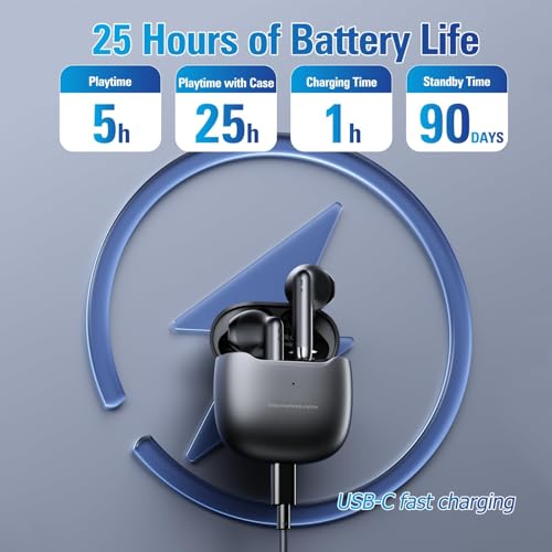 True Wireless Earbuds Bluetooth 5.3 with Microphone for Working Out Noise Canceling Blue Tooth Ear Buds Deep Bass TWS Wireless Earphones with Charging Case in Ear Headphone for iPhone Android Black - color: Black