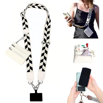 Crossbody Body Phone Holder for Women, New Phone Strap with Zippered Pouch, Adjustable Crossbody Strap - color: White