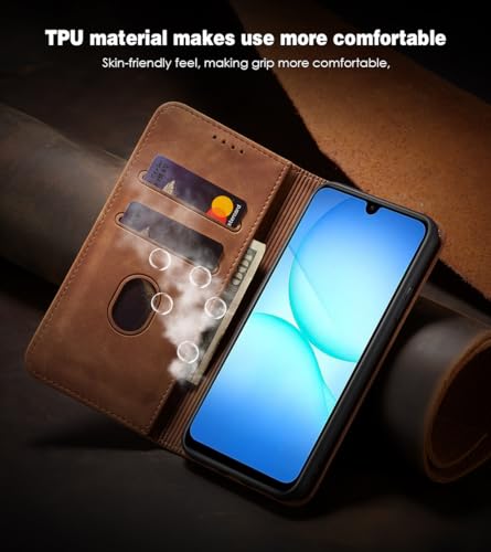 Asuwish Flip Wallet Phone Case for Samsung Galaxy A17 5G with Tempered Glass Screen Protector Magnetic Closure Folio Cover Credit Card Holder Slot Stand Cell Accessories A 17 17A 4G Women Men Brown - color: Brown