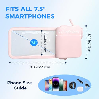 Wokyo Waterproof Phone Pouch with Dual Compartment Up to 7.5 Inches, Clear Window IPX8 Phone Protector Large Capacity Cellphone Dry Bag Pouch with Lanyard for Swimming Snorkeling - color: Pink