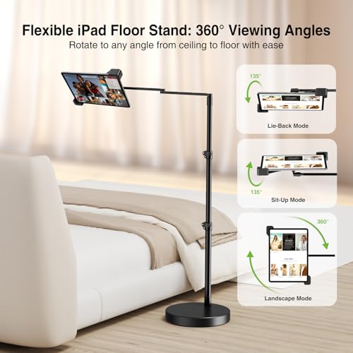 elitehood Diagonal Design iPad Floor Stand for Bed with Heavy Duty Base - style: Corner-Clamp Tablet Holder