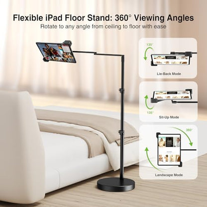 elitehood Diagonal Design iPad Floor Stand for Bed with Heavy Duty Base - style: Corner-Clamp Tablet Holder