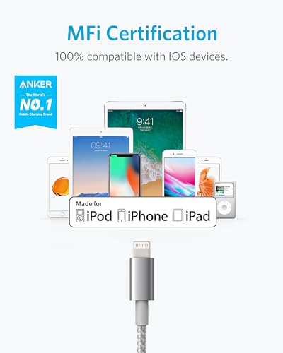 Anker USB A to Lightning Cable, MFi-Certified (2-Pack, 6 ft, Silver) - color: Silver, size: 6 feet * 2