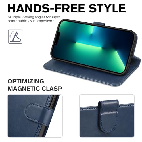 TUCCH Wallet Case for iPhone 13 Pro (6.1") 2021, Flip Stand, Dark Blue | RFID Blocking, 3 Card Holders, Kickstand, PU Leather, Shockproof TPU Shell, Magnetic Closure, Protective Folio Cover - color: Dark Blue