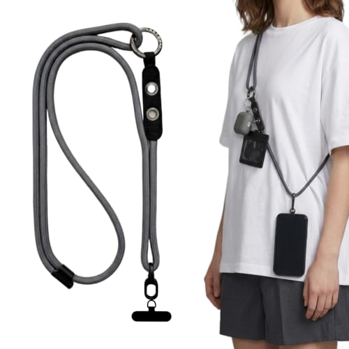 Adjustable Crossbody Phone Lanyard with Hanging Loops - color: Gray