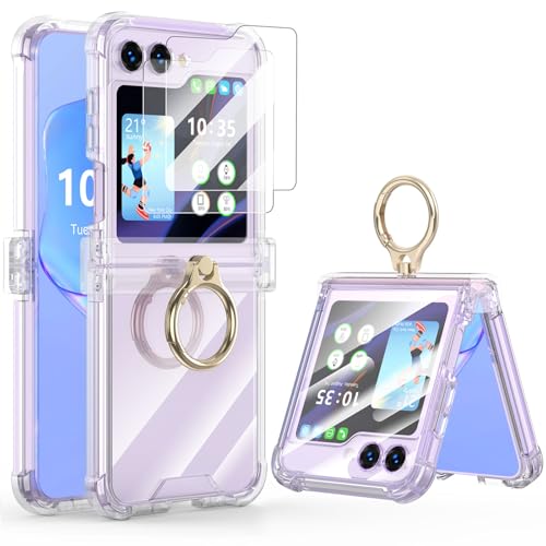 Case for Samsung Galaxy Z Flip 6 Case with Hinge Protection 2 Pack Tempered Glass Screen Protection Cover for Samsung Galaxy Z Flip 6 5G(Clear) - color: Clear