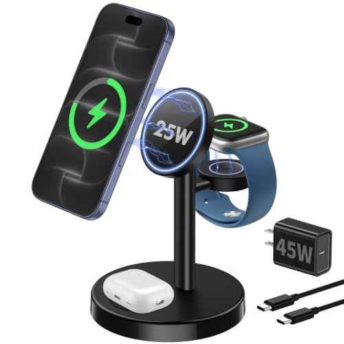 Aeinidi 25W 3 in 1 Fast Wireless Charging Station for MagSafe Charger Stand - color: Classic Black, size: 25W