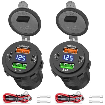 2 Pack 12V USB Outlet 4 Ports Dual USB C PD & Dual Quick Charge 3.0